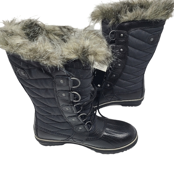 SOREL Tofino II'‎ Faux Fur Lined Waterproof Boot Black Women’s Size 6.5 FLAWED - Picture 1 of 11